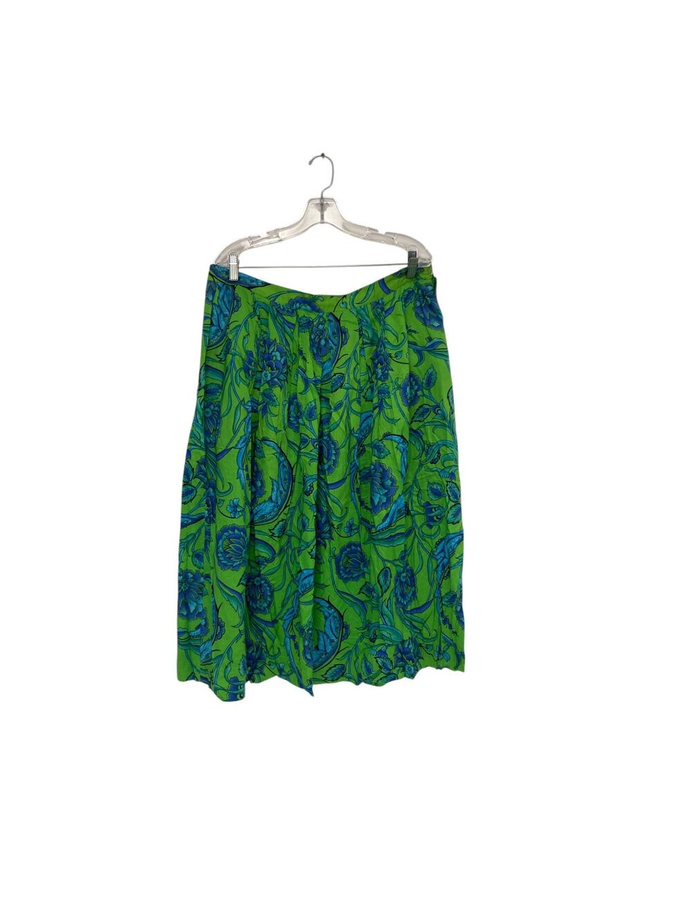 Breckenridge II Pleated Skirt Womens Size 16W Green Floral Knee Length Rayon